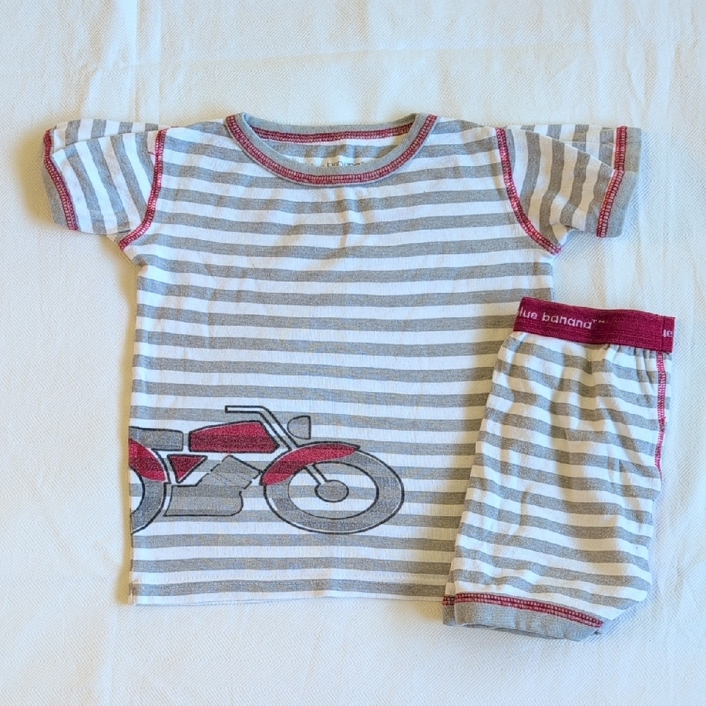 blue banana gray striped motorcycle cotton summer shorts pajamas set 3T boys